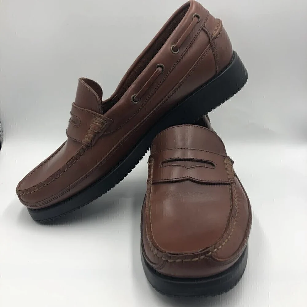 Brown Shoe Brand Men's Brown Leather Slip On Penny Loafers Size 10.5 Cas…